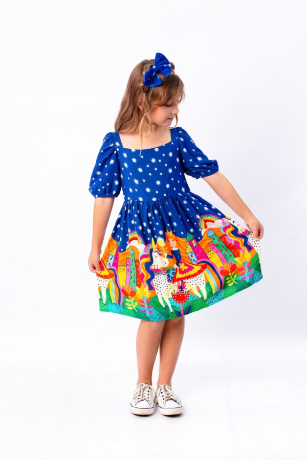 Vestido Infantil Azul Estrelas - Imagem 3