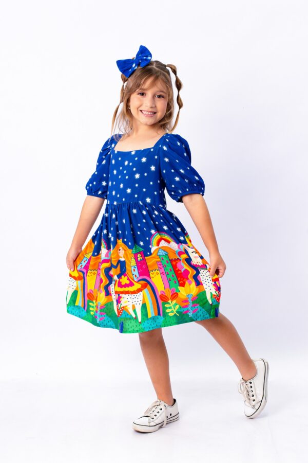 Vestido Infantil Azul Estrelas - Imagem 2