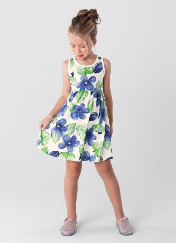 Vestido Infantil Flores Azul