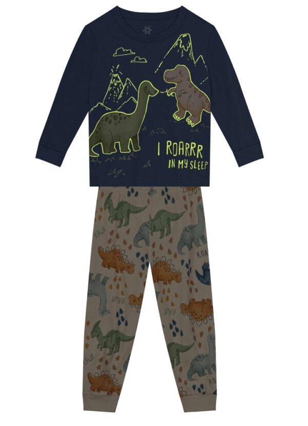 Pijama Infantil Menino Dinossauros Brilha no Escuro Brandili