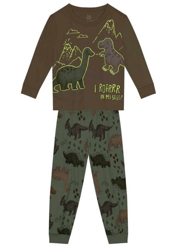 Pijama Infantil Menino Dinossauros Brilha no Escuro Brandili