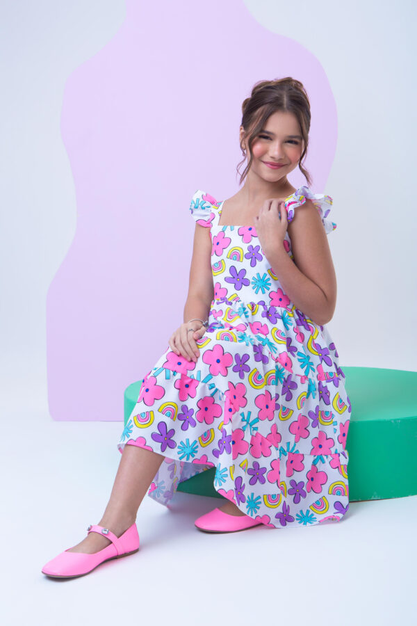 Vestido Infantil Flores Coloridas