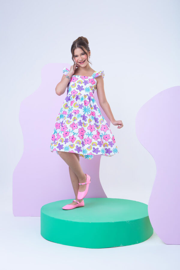Vestido Infantil Flores Coloridas