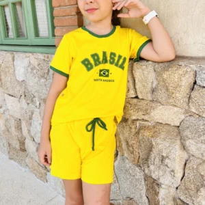 Conjunto Infantil Meninas Brasil Amarelo