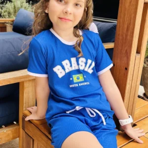 Conjunto Infantil Meninas Brasil Azul