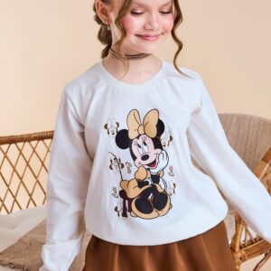 Conjunto Infantil Minnie Manga Longa Marrom