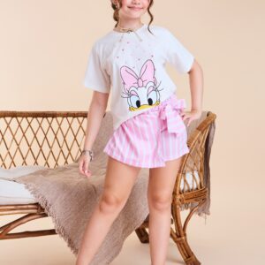 Conjunto Infantil Margarida Listras Rosa