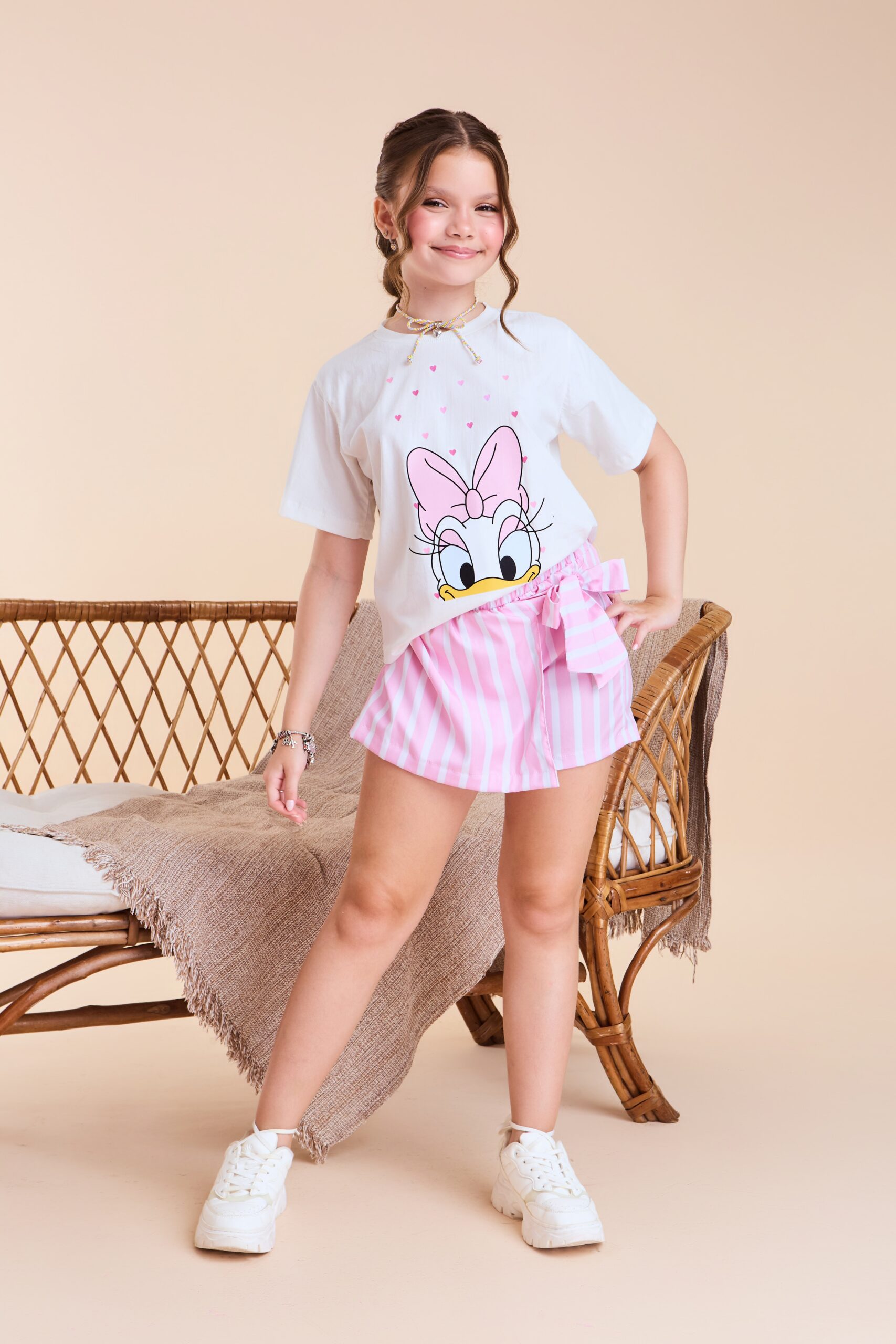 Conjunto Infantil Margarida Listras Rosa